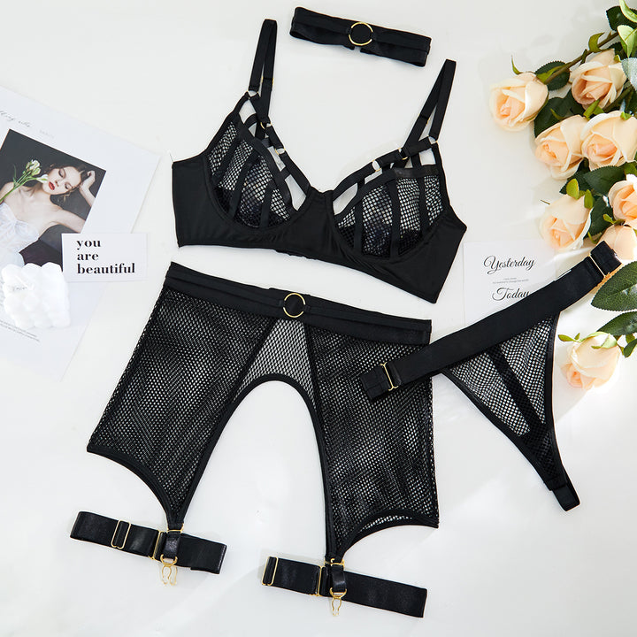 See-Through Mesh Underwear Set – Steel Ring & Elegant Craftsmanship (4 Pieces)