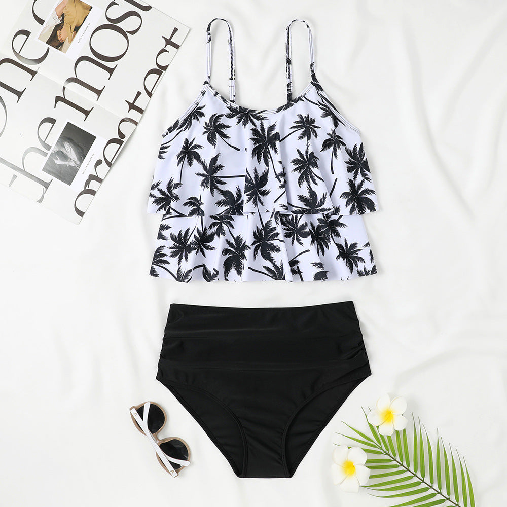 High Waist Double-layer Printed Swimsuit