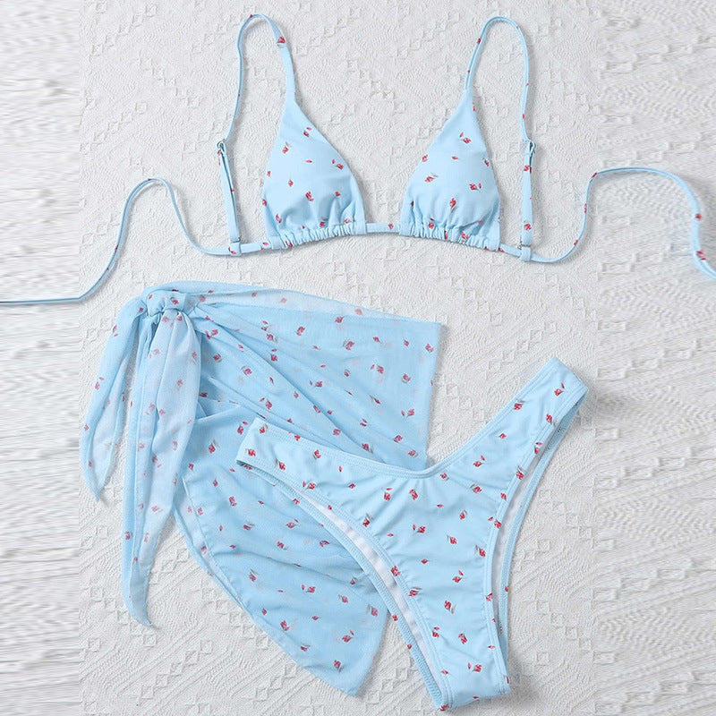 Beach Style Printed Swimsuit Three Piece Set