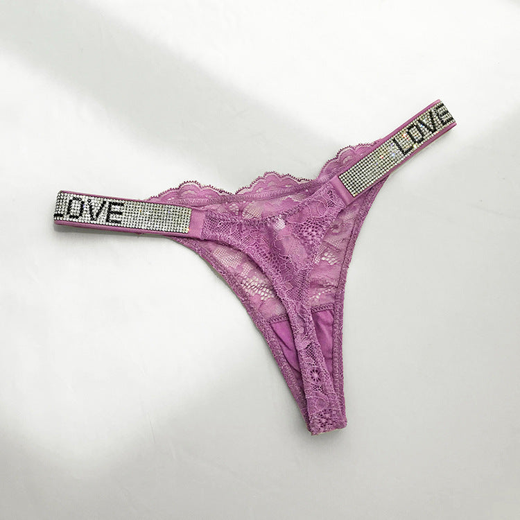 Rhinestone Lace Girl T-shaped Back Underwear